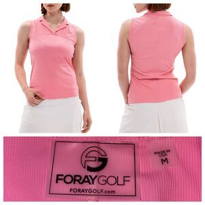 Foray Golf‎ NWT Notched Collar Sleeveless Rib Polo Pink Athletic Golf Top Size M